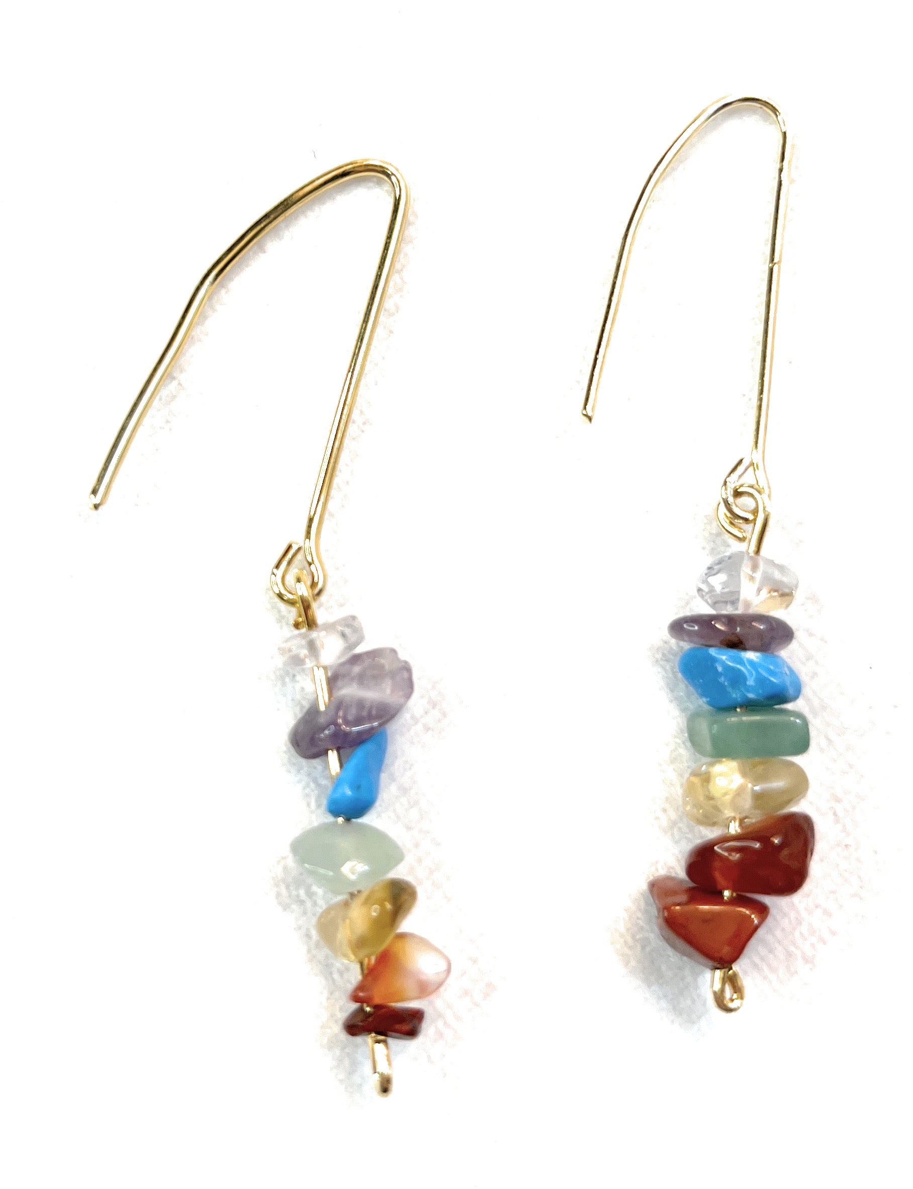 Chakra Chip Earrings - Drop, Dangle Earrings, Infinity - 7 Chakras, Silver and Gold Plated - A unique handcrafted crystal piece.