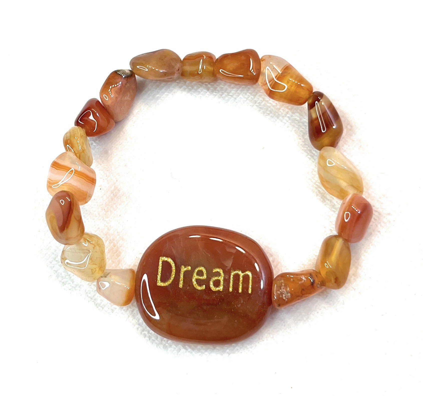 Carnelian Tumbled Bracelet with Dream Smooth Stone - A unique handcrafted crystal piece.