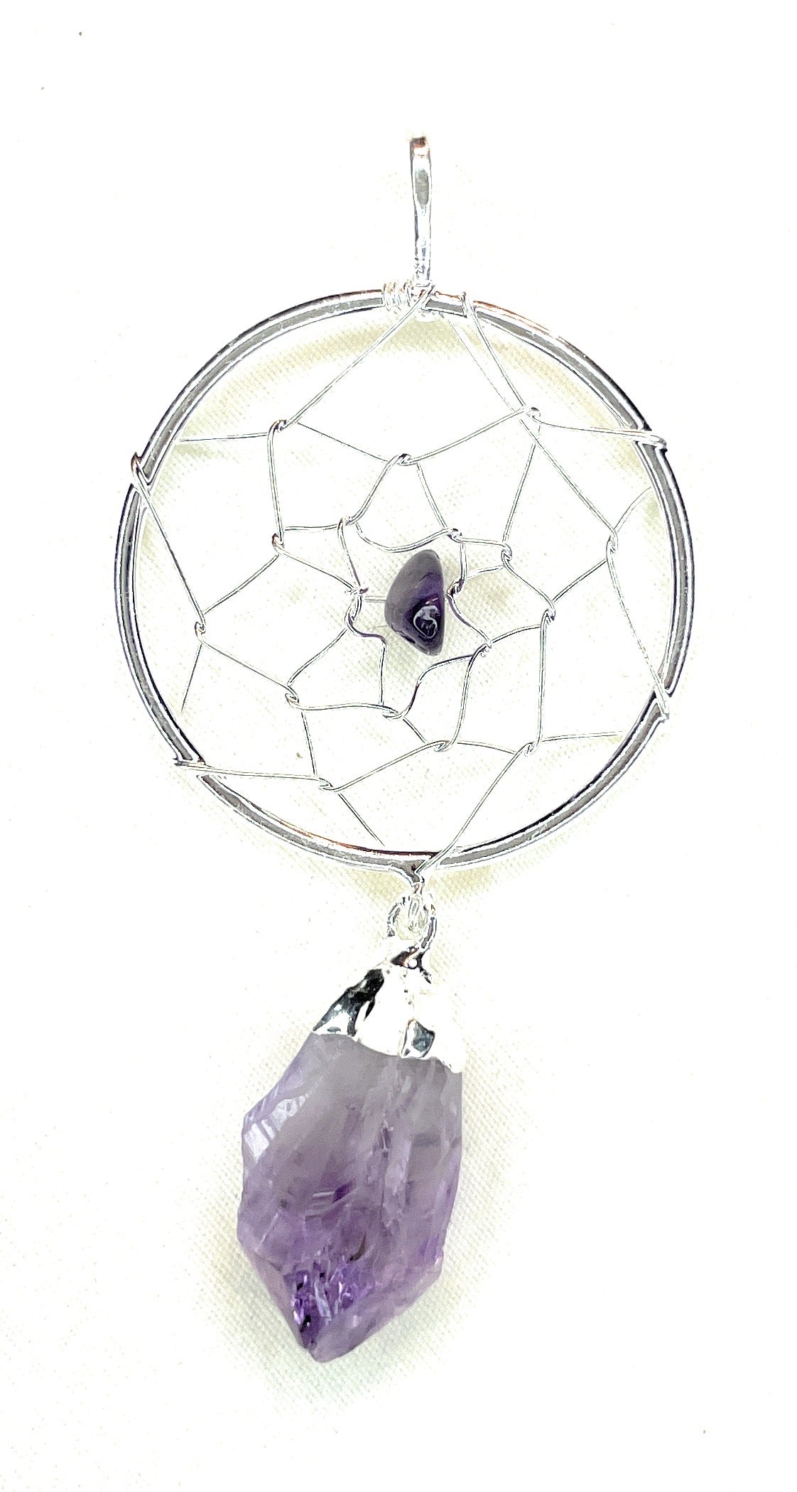 Purple Amethyst Dream Catcher Pendant Necklace - A beautiful Amethyst crystal known for its amethyst is a powerful stone for spiritual protection and inner peace.