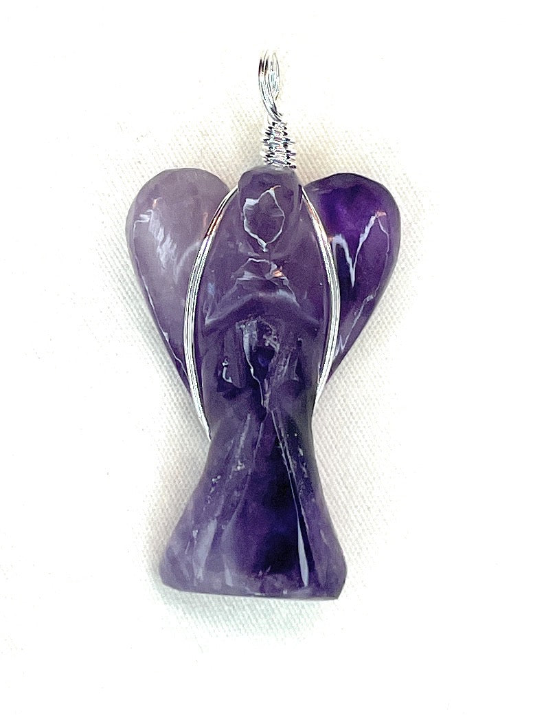 Wire Wrapped Purple Amethyst Angel Pendant - A beautiful Amethyst crystal known for its amethyst is a powerful stone for spiritual protection and inner peace.