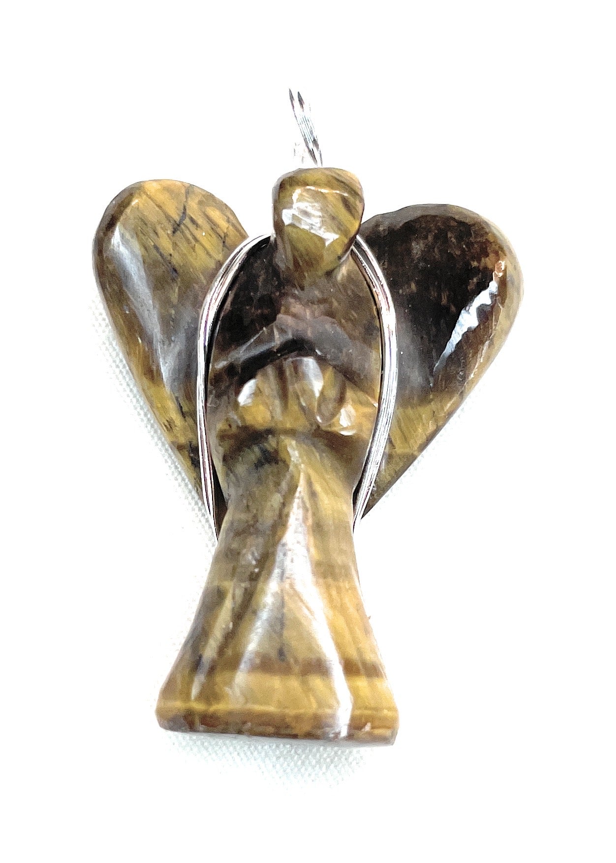 Wire Wrapped Tiger Eye Angel Pendant - A beautiful Tiger Eye crystal known for its tiger eye is a grounding stone that enhances courage, strength, and confidence.