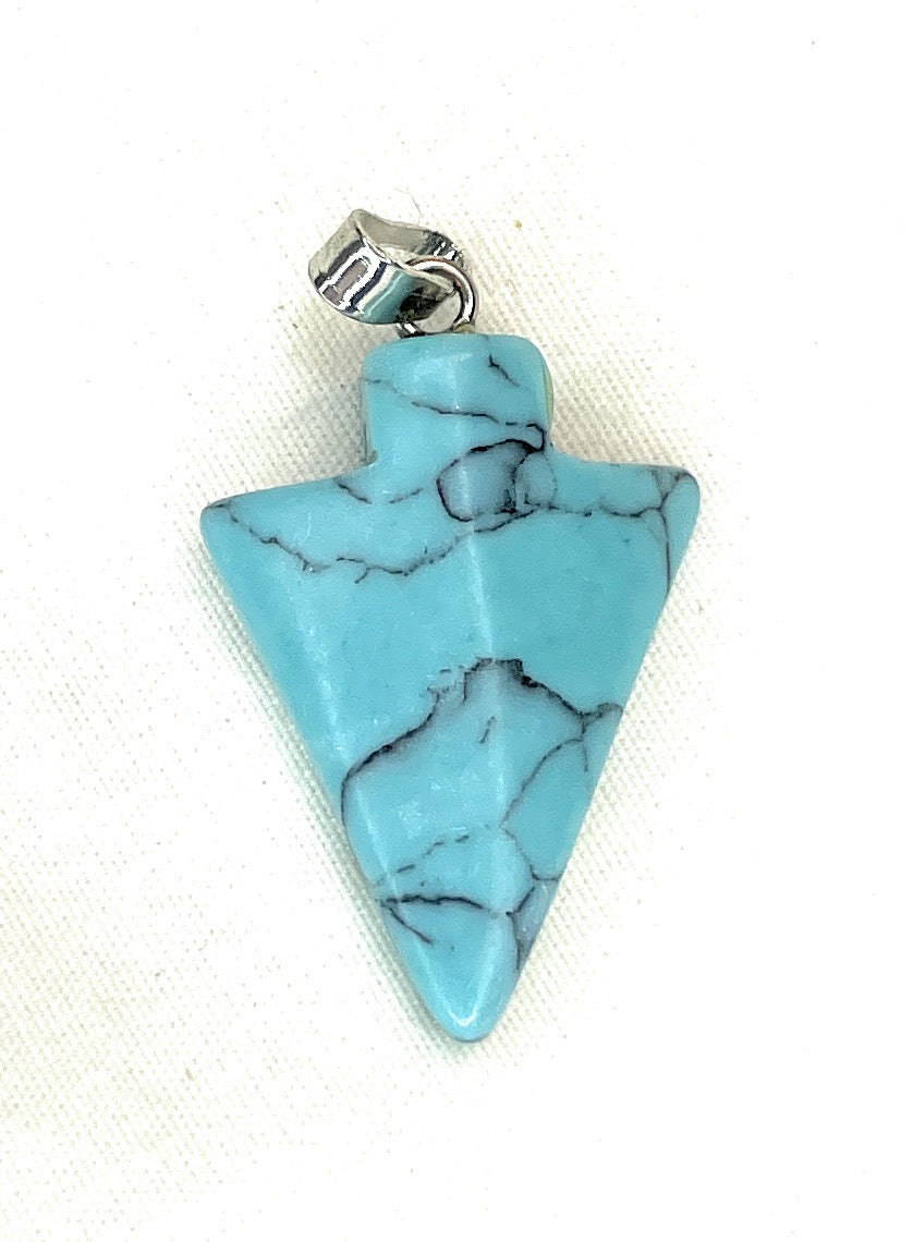 Arrowhead Gemstone Pendant - Blue Howlite - A unique handcrafted crystal piece.