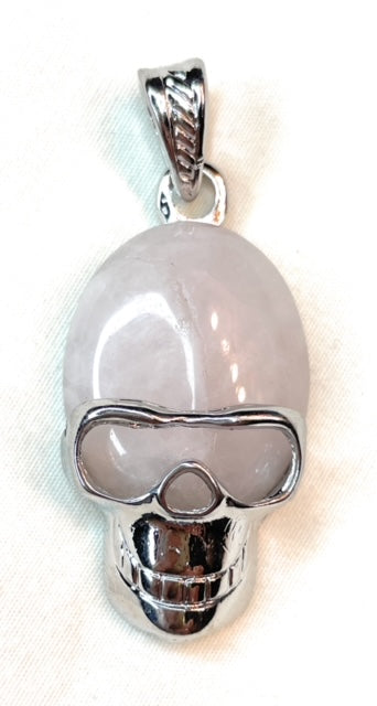 Skull with Goggles Gemstone Pendant - Rose Quartz, Tiger Eye, Howlite, Aventurine, Amethyst, - A beautiful Amethyst crystal known for its amethyst is a powerful stone for spiritual protection and inner peace.