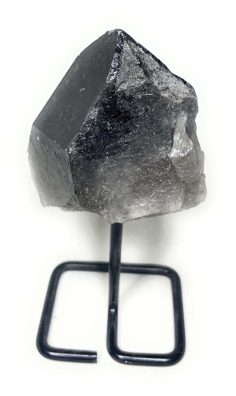 Smoky Quartz Crystal Point on Metal Stand - A unique handcrafted crystal piece.