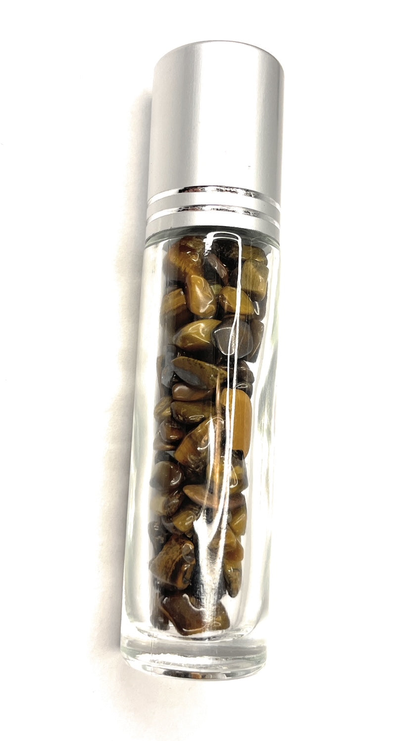 10ml Roll On Bottle With Gemstone Rollerball and Crystal Chips Inside for Essential Oils - A unique handcrafted crystal piece.