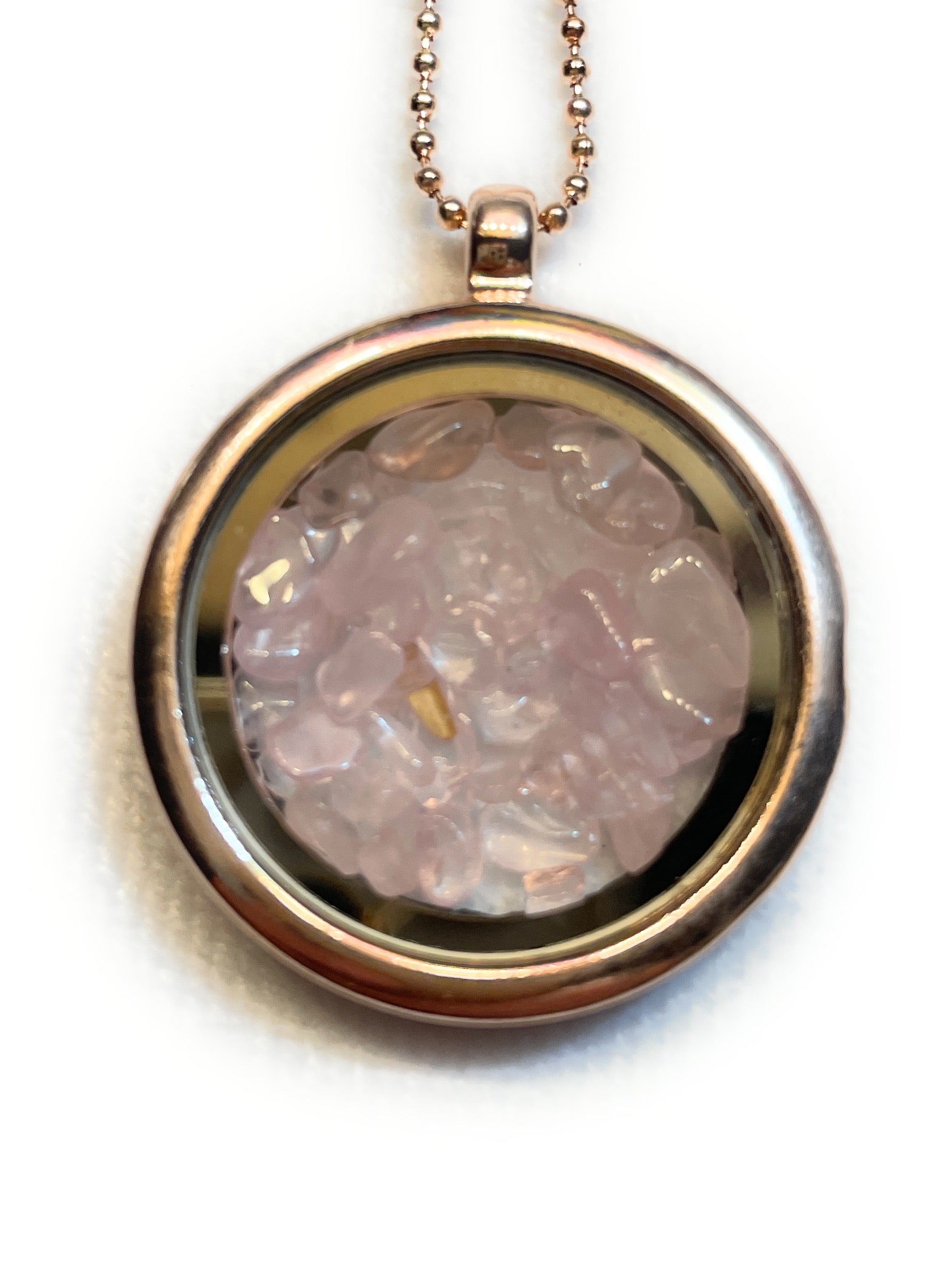 Small Chip Rose Quartz gemstone Crystal Locket Necklace in Gray, Gold, Rose Gold, Silver - A beautiful Rose Quartz crystal known for its rose quartz is the stone of unconditional love.