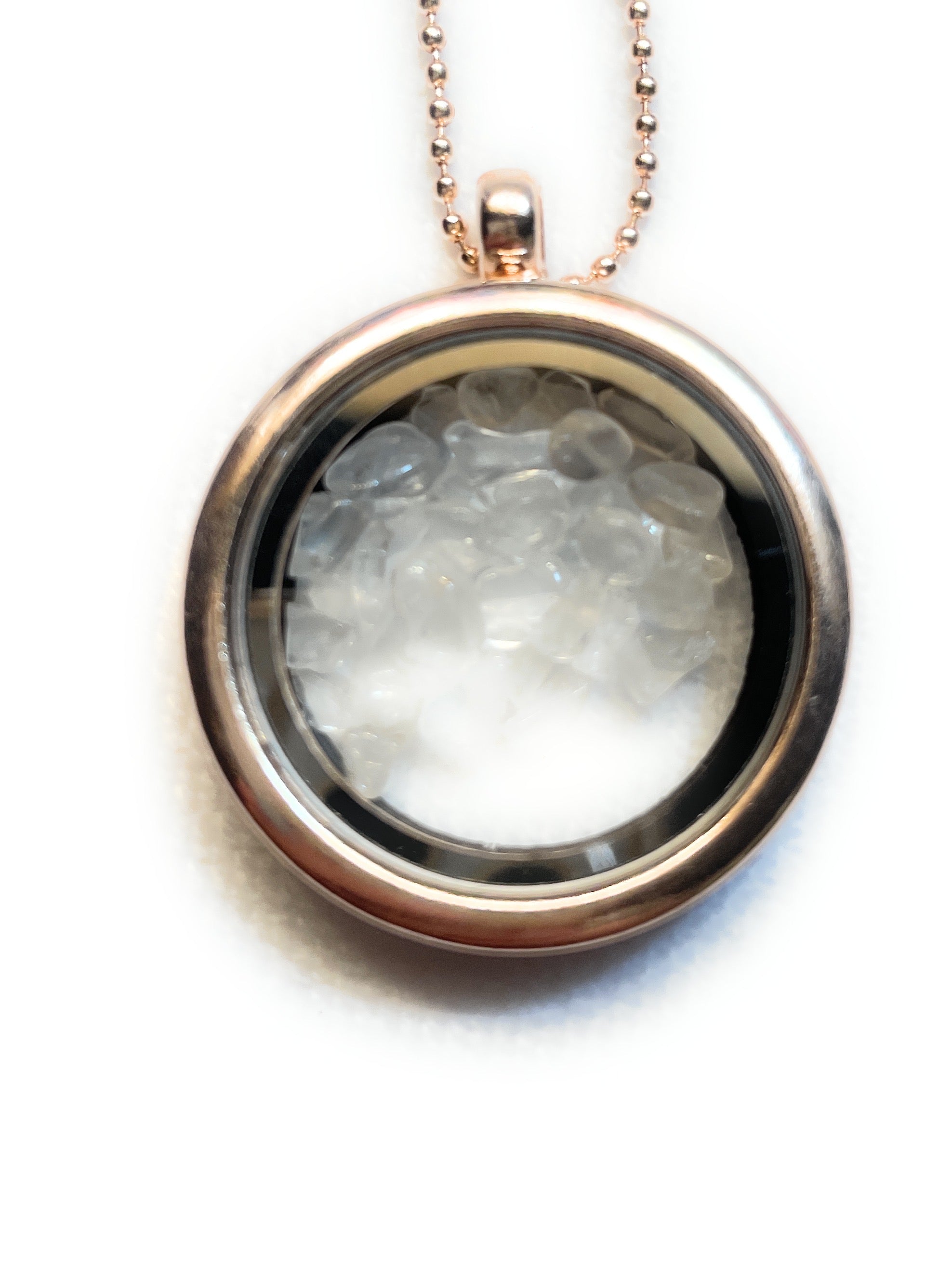 Small Chip Clear Quartz Locket Necklace in Gray, Gold, Rose Gold, Silver - A beautiful Clear Quartz crystal known for its clear quartz is a master healer that amplifies energy and intention.