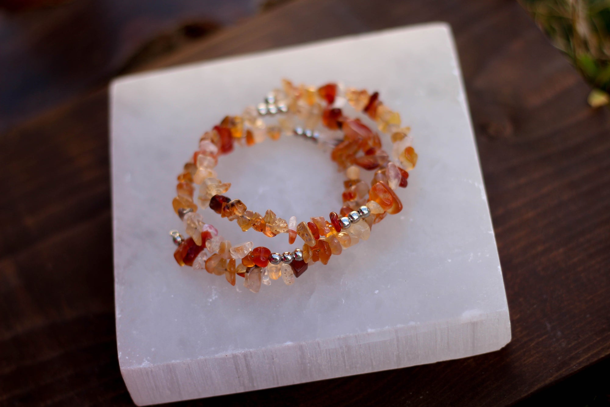 Tiger Eye and Carnelian Gemstone Crystal Wrap Bracelet - A beautiful Tiger Eye crystal known for its tiger eye is a grounding stone that enhances courage, strength, and confidence.