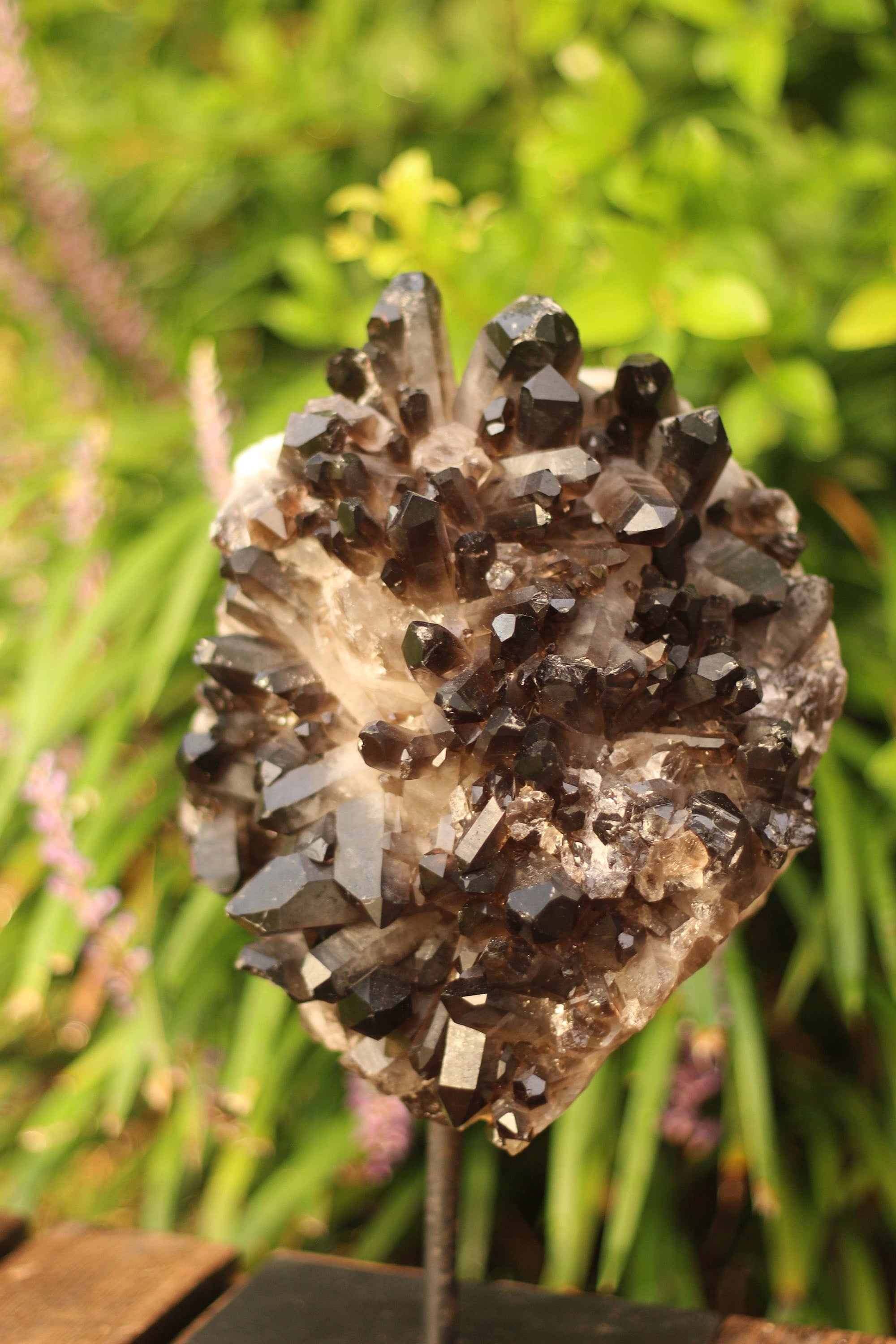 Beautiful Smoky Quartz on Metal Stand, - Yoga Decor - A unique handcrafted crystal piece.