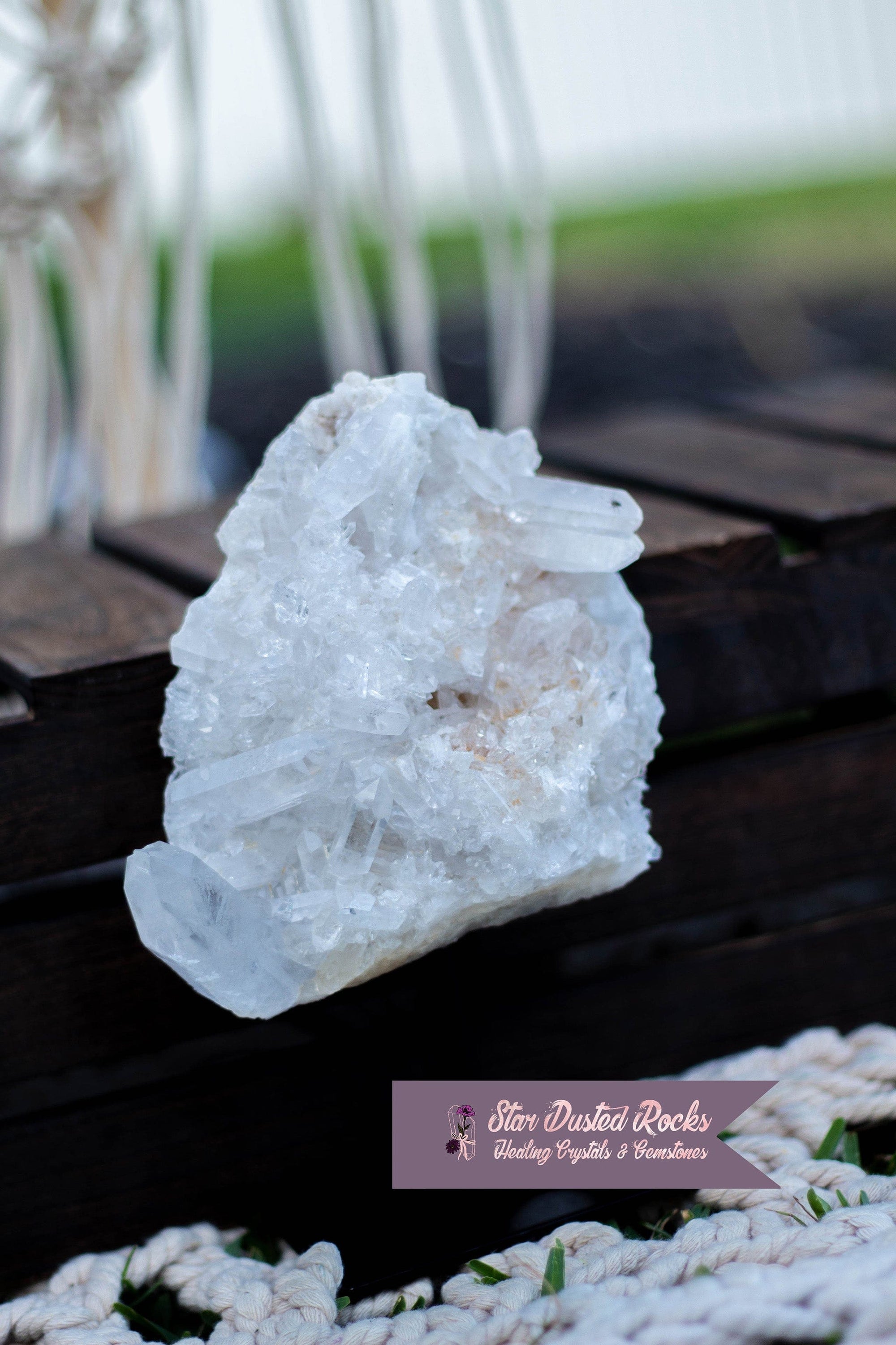 Clear Quartz Cluster on Metal Stand - A beautiful Clear Quartz crystal known for its clear quartz is a master healer that amplifies energy and intention.