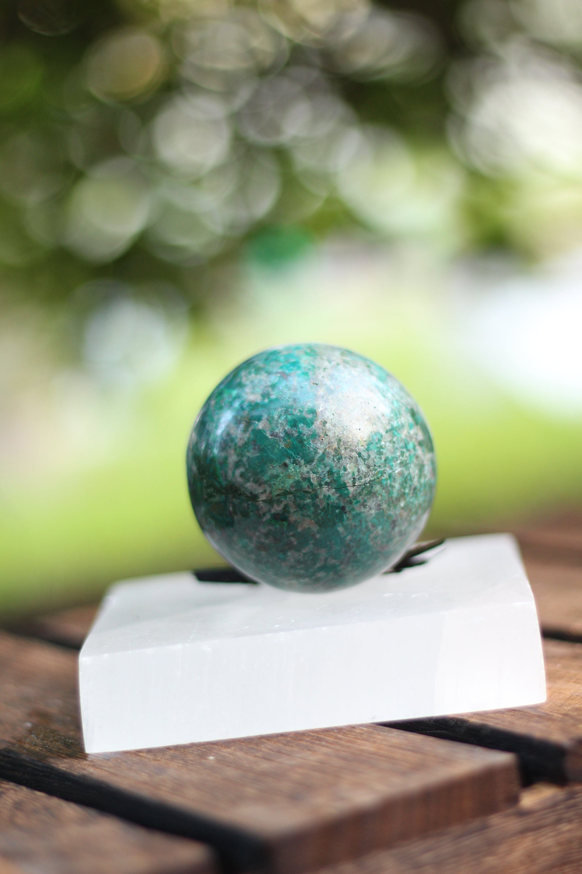 Green and Blue Kyanite Gemstone Sphere - A unique handcrafted crystal piece.