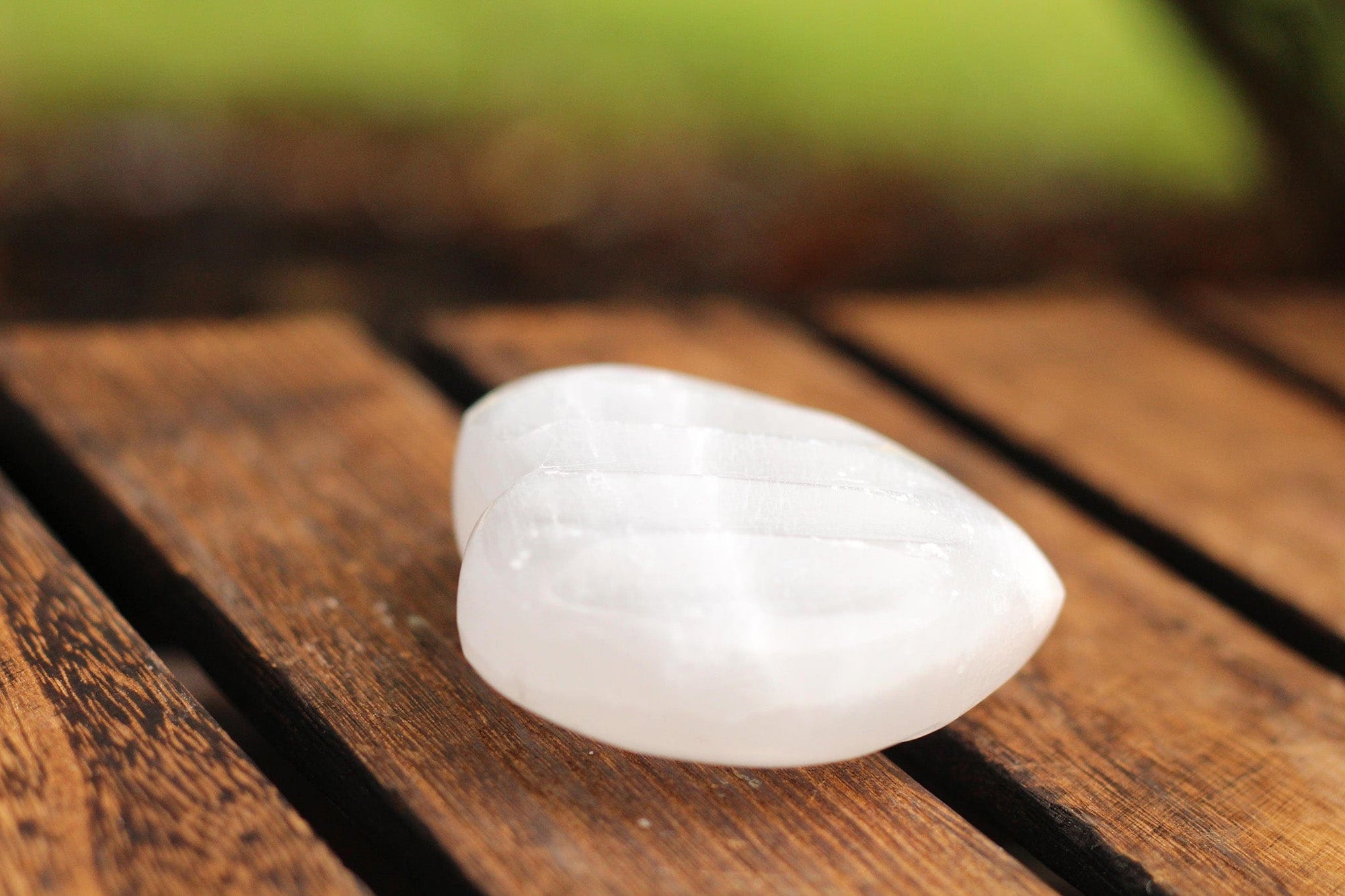 Large Grooved Selenite Heart - A unique handcrafted crystal piece.