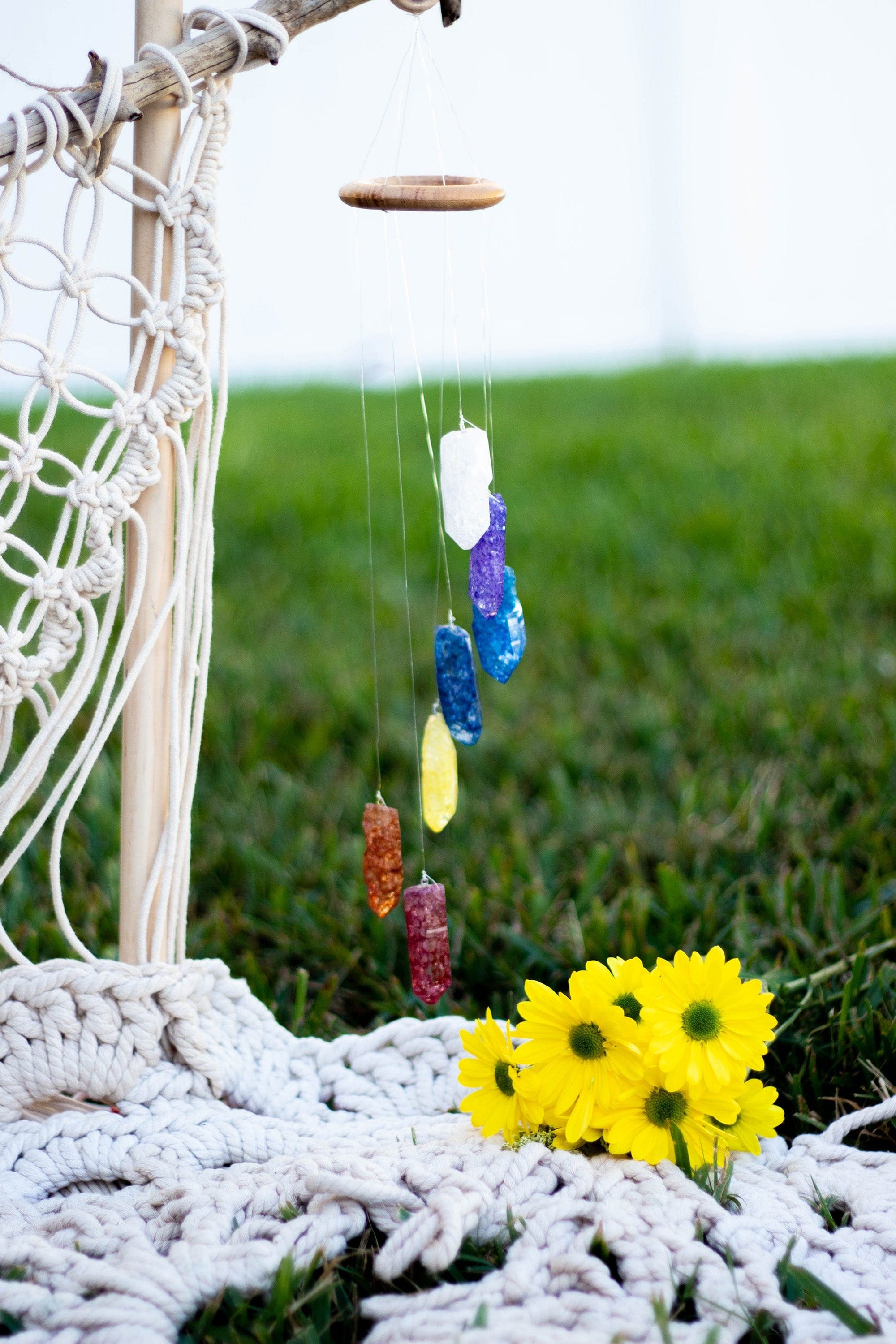 Wind Chimes, Rough Chakra Wind Chime, Purple Amethyst Wind Chime, Citrine Wind Chime, Crystal Wind Chime, Quartz Crystal - A beautiful Citrine crystal known for its citrine is known as the 'merchant's stone' and is associated with prosperity, abundance, and success.